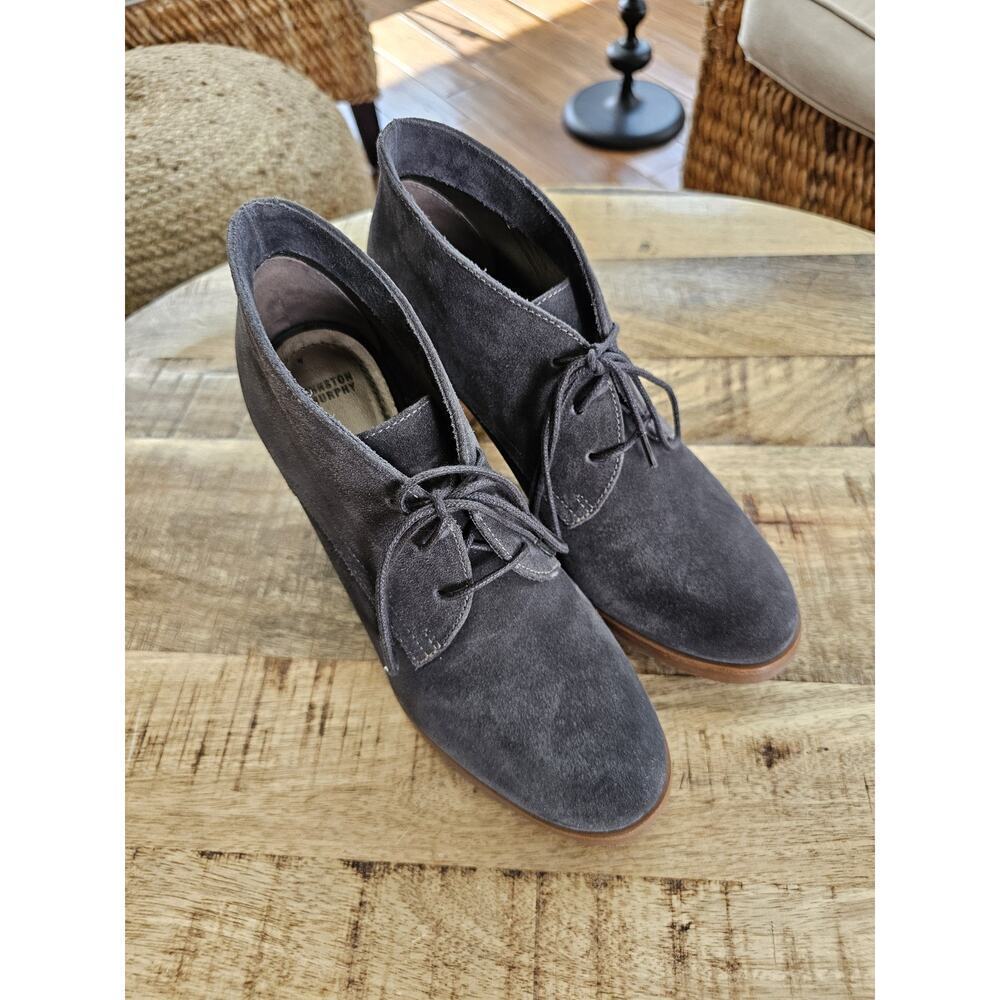 Johnston & Murphy Ankle Boots Women's Grey‎ Suede Heels Size 8.5 Lace Up Boho